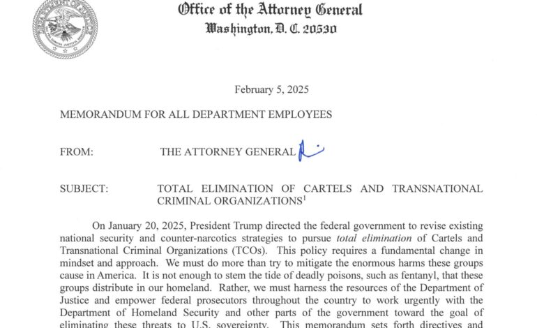 Ordena Trump a Fiscalía de EU la “eliminación total” de los cárteles y organizaciones criminales