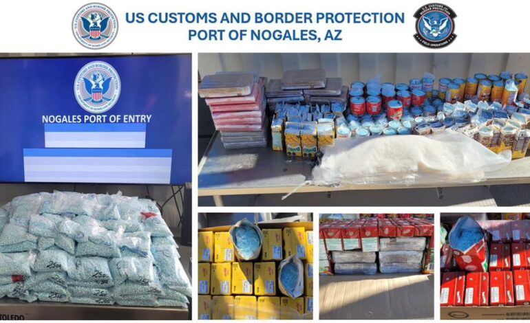 Intercepta aduana de EU drogas y casi 440 mil pastillas de fentanilo en despensas