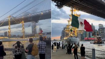 Buque Escuela Cuauhtémoc de la Marina choca contra puente en Nueva York; hay 2 muertos y 20 heridos