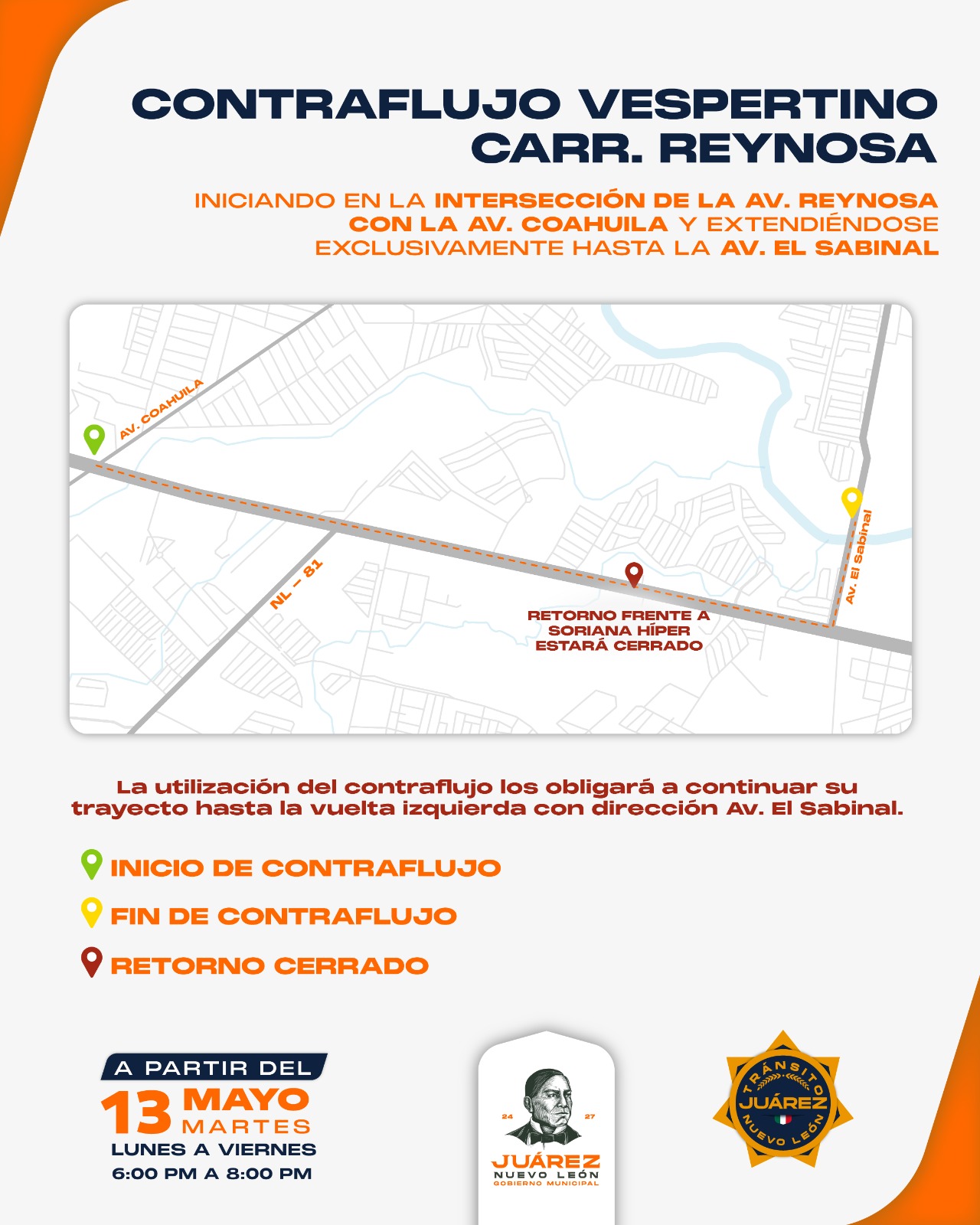 Aplicará Juárez carril de contraflujo vespertino  en Avenida Reynosa