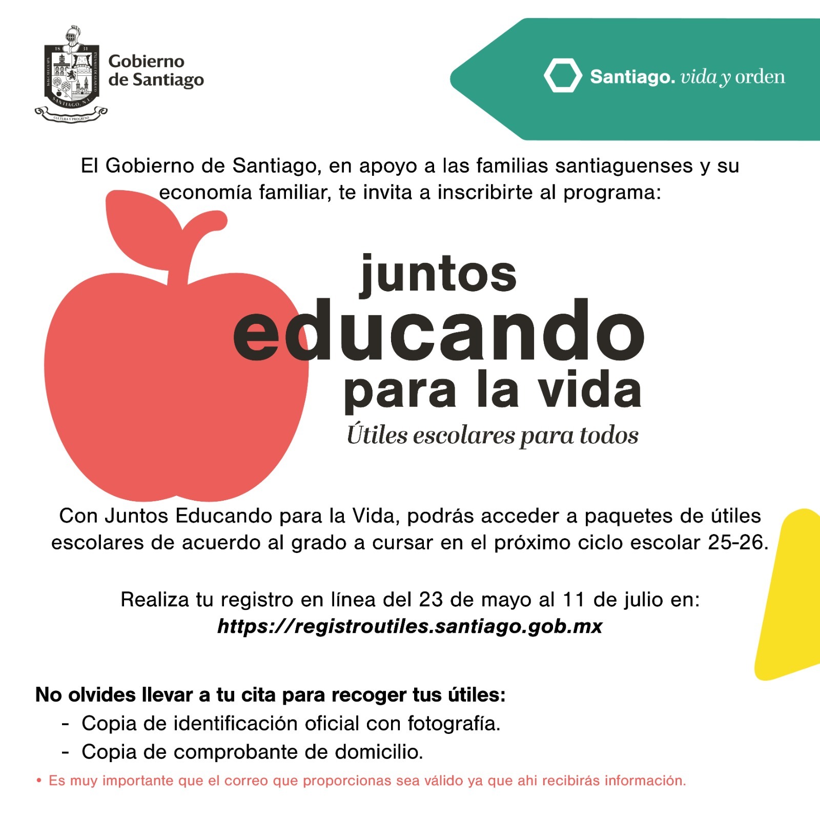 Exhorta Santiago a padres de familia registrar a hijos para útiles gratuitos