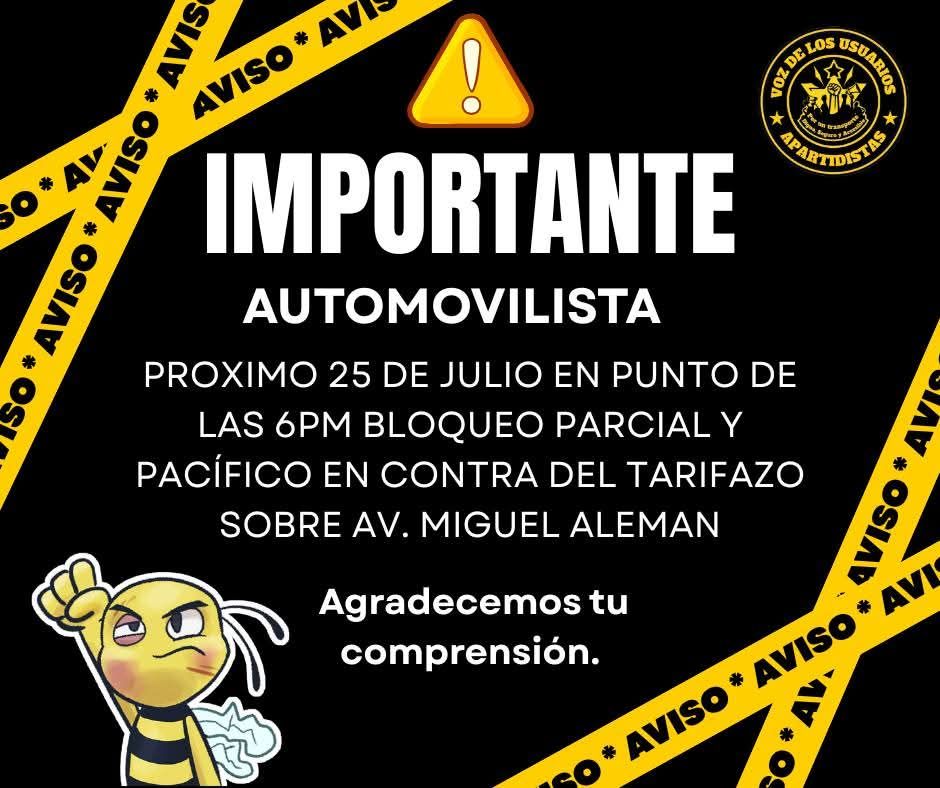 Anuncia colectivo bloqueo de Av. Miguel Alemán a la altura del Puente de Apodaca