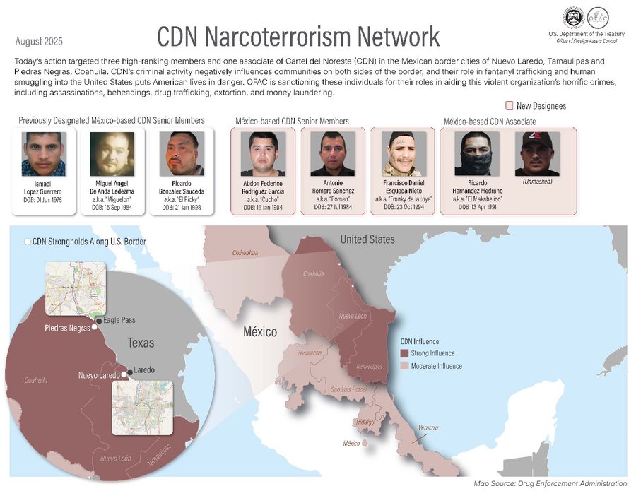 Bloquea Tesoro de EU cuentas de personas vinculadas al ‘Cártel del Noreste’