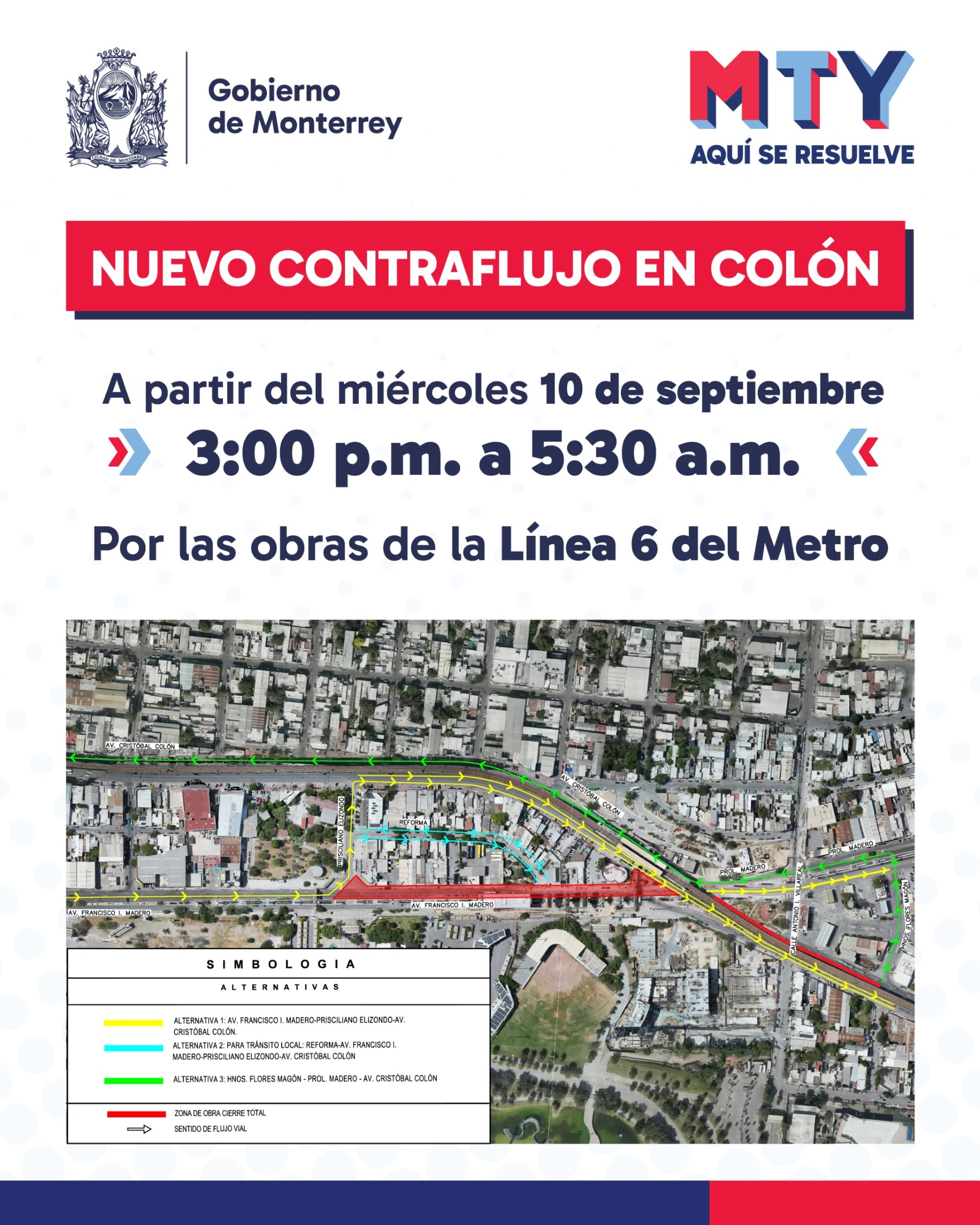 A partir de hoy a las 3pm inicia cotraflujo en Colón por obras del Metro