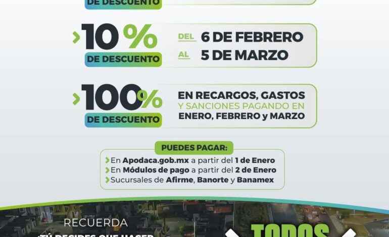 Apodaca mantiene el Impuesto Predial sin aumento y anuncia descuentos para apoyar a familias