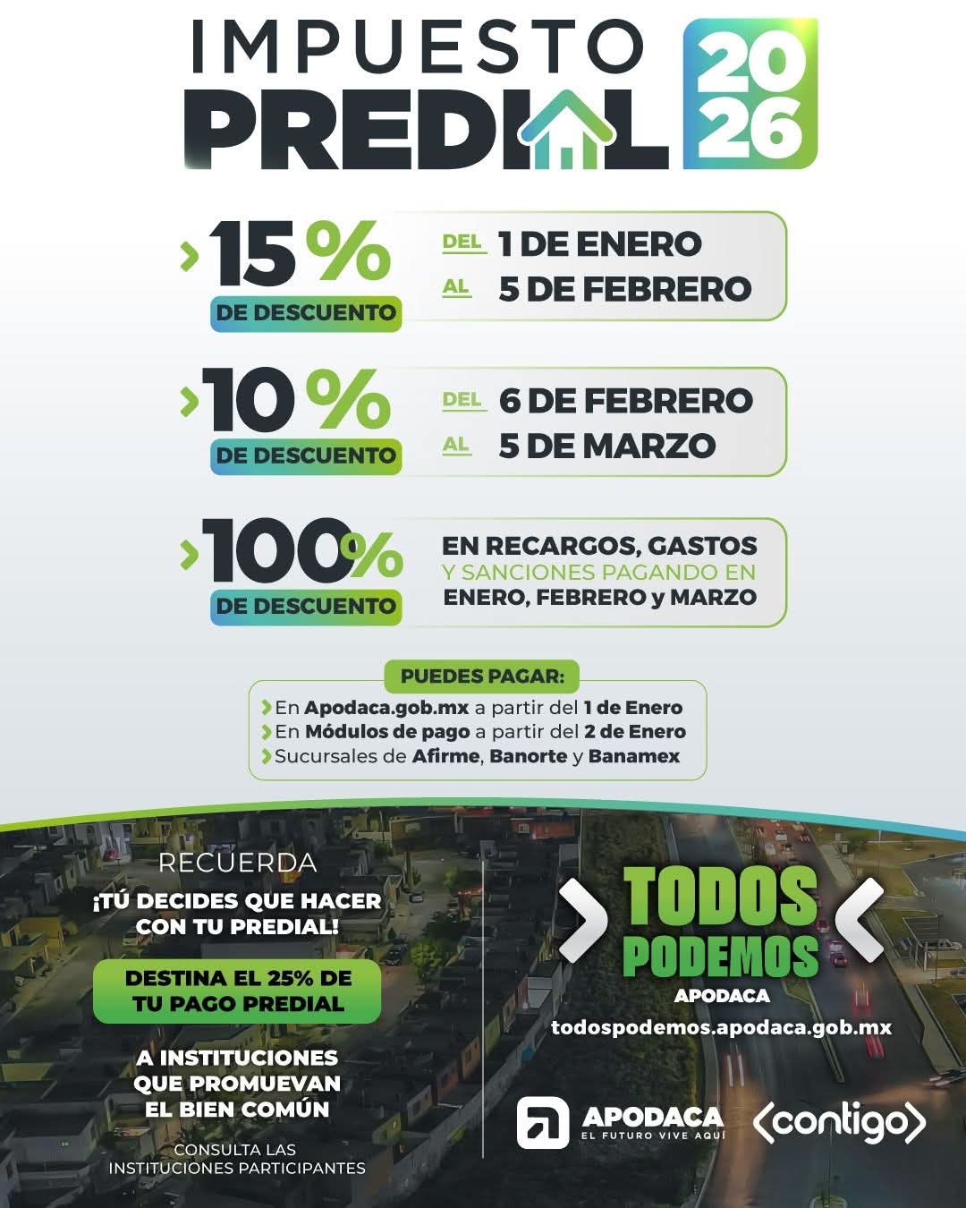 Apodaca mantiene el Impuesto Predial sin aumento y anuncia descuentos para apoyar a familias