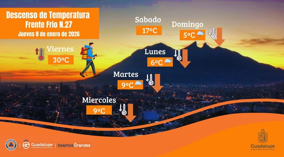 Alerta Protección Civil Guadalupe por frente frío