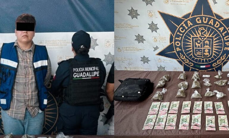 Tras persecución en Guadalupe, le encuentran arma y drogas