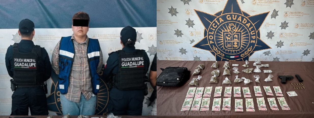 Tras persecución en Guadalupe, le encuentran arma y drogas