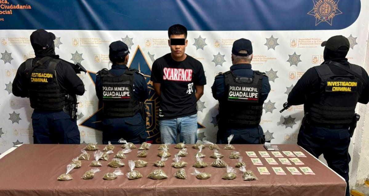 Cae con dosis de drogas; lo relacionan con asaltos a farmacias en Guadalupe