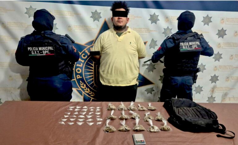 Cae con 45 dosis de drogas en Guadalupe; lo señalan de 10 robos a casa habitación en Guadalupe