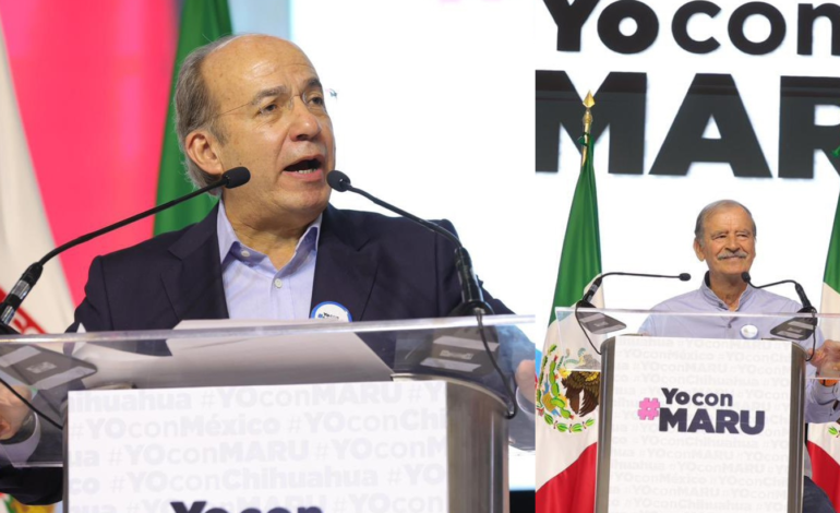 Calderón y Fox cierran filas con Maru Campos durante acto en Chihuahua