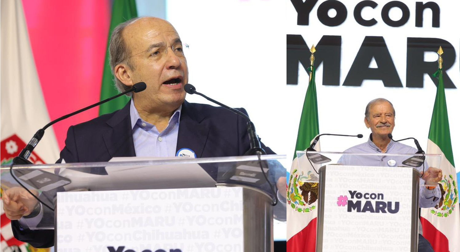 Calderón y Fox cierran filas con Maru Campos durante acto en Chihuahua