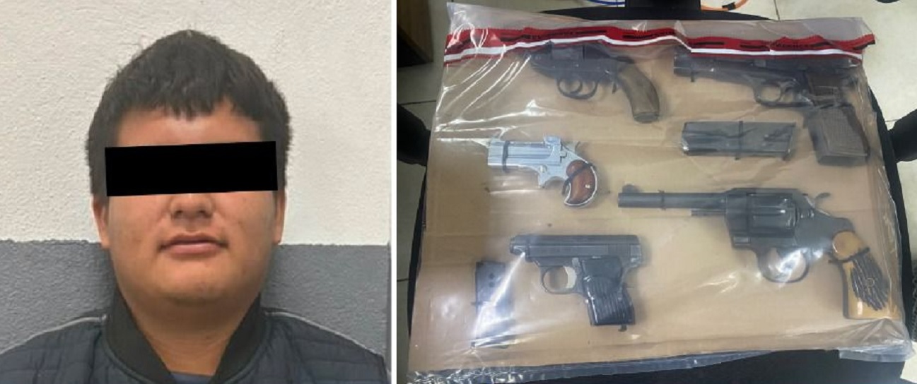 Policía de Santiago le da «camote» a poblano al encontrarle cinco armas de fuego