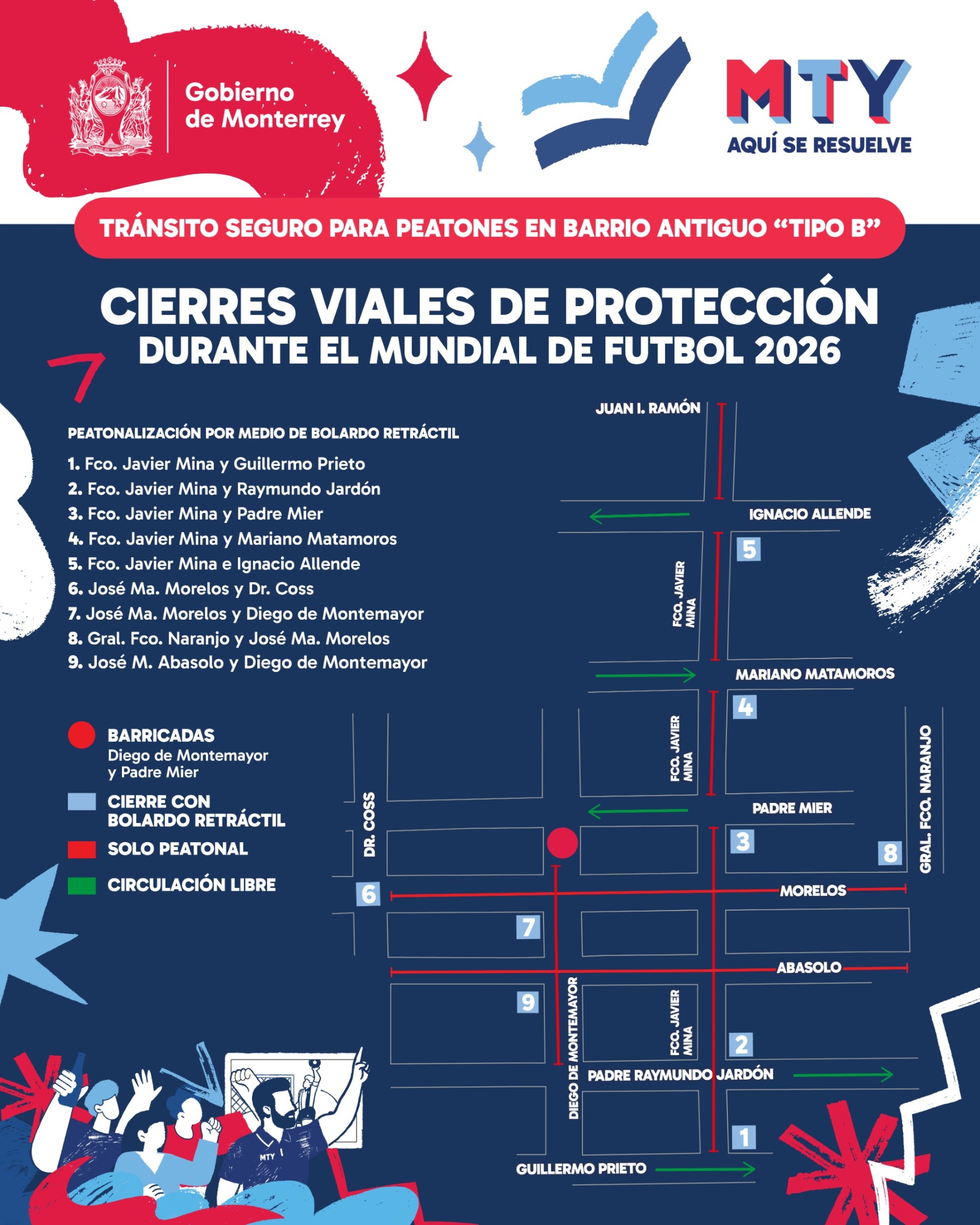Hoy aplican cierres viales ampliados en Barrio Antiguo