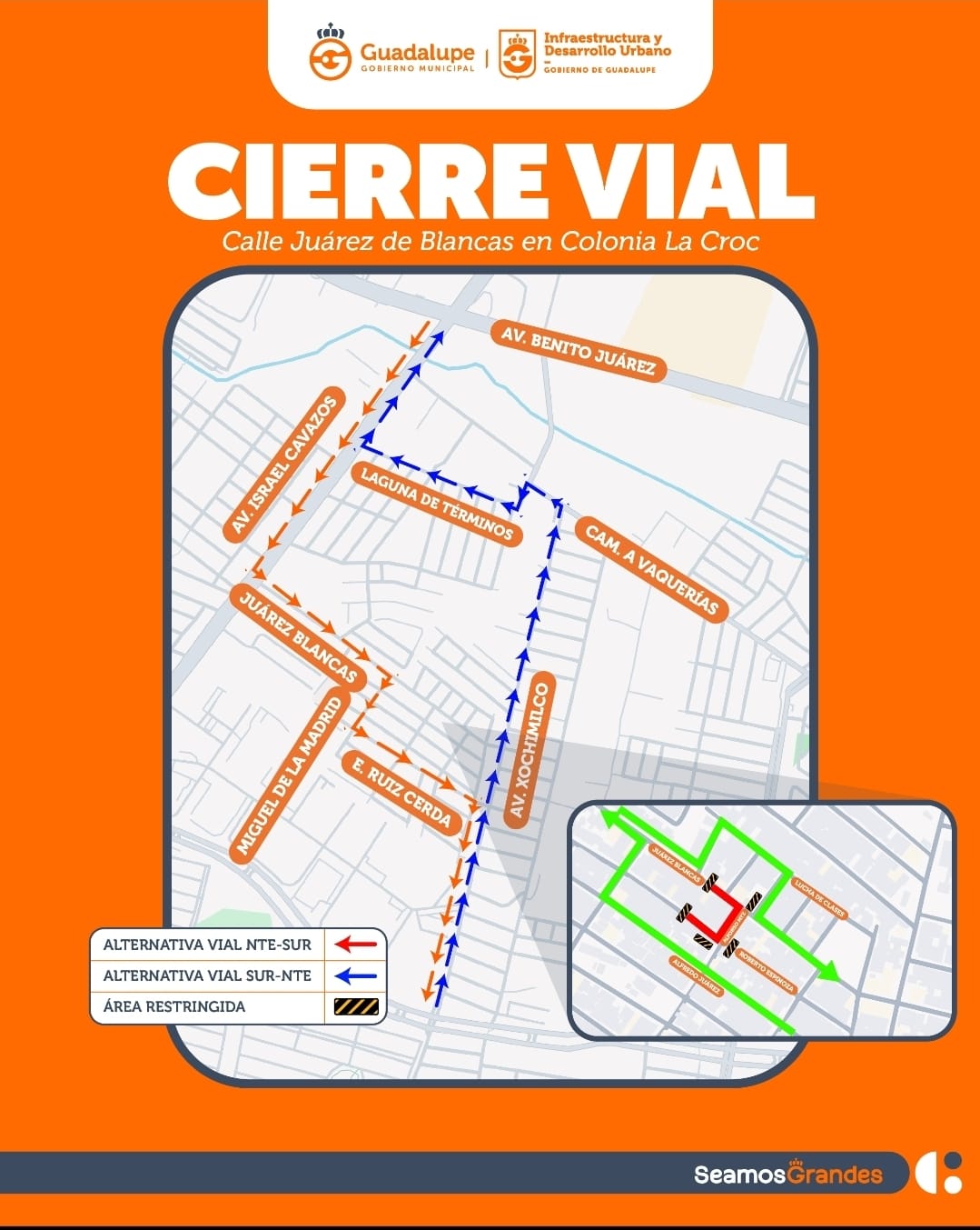Anuncia Guadalupe cierre vial en calles de La CROC por obra pluvial
