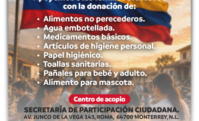 Abre NL centro de acopio 24/7 para damnificados por sismo en Colombia