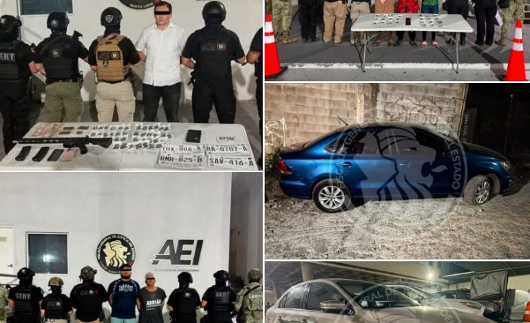 Detiene Fuerza policial a seis narcomenudistas y les decomisa drogas, autos y armas en Santa Catarina