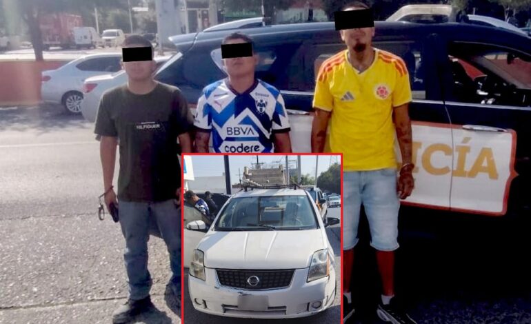 Ayer ni se mojaron… viajaban en carro robado; caen en Guadalupe
