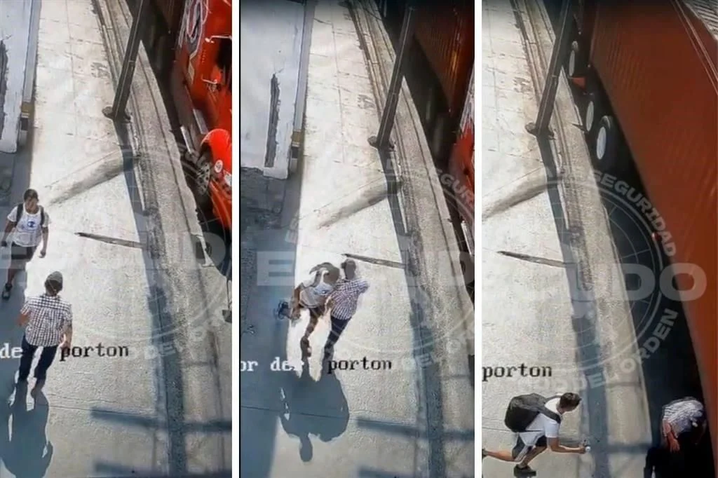 Video revela como un desgraciado empuja a adulto mayor al paso de tráiler y muere arrollado en Monterrey