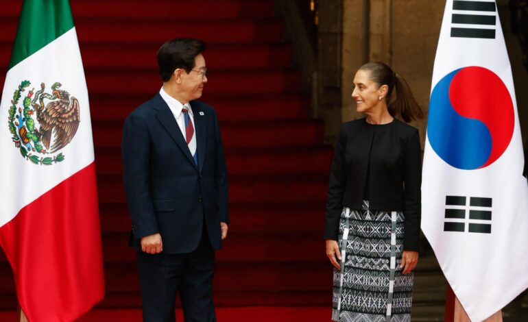Recibe Sheinbaum al presidente de Corea, Lee Jae Myung