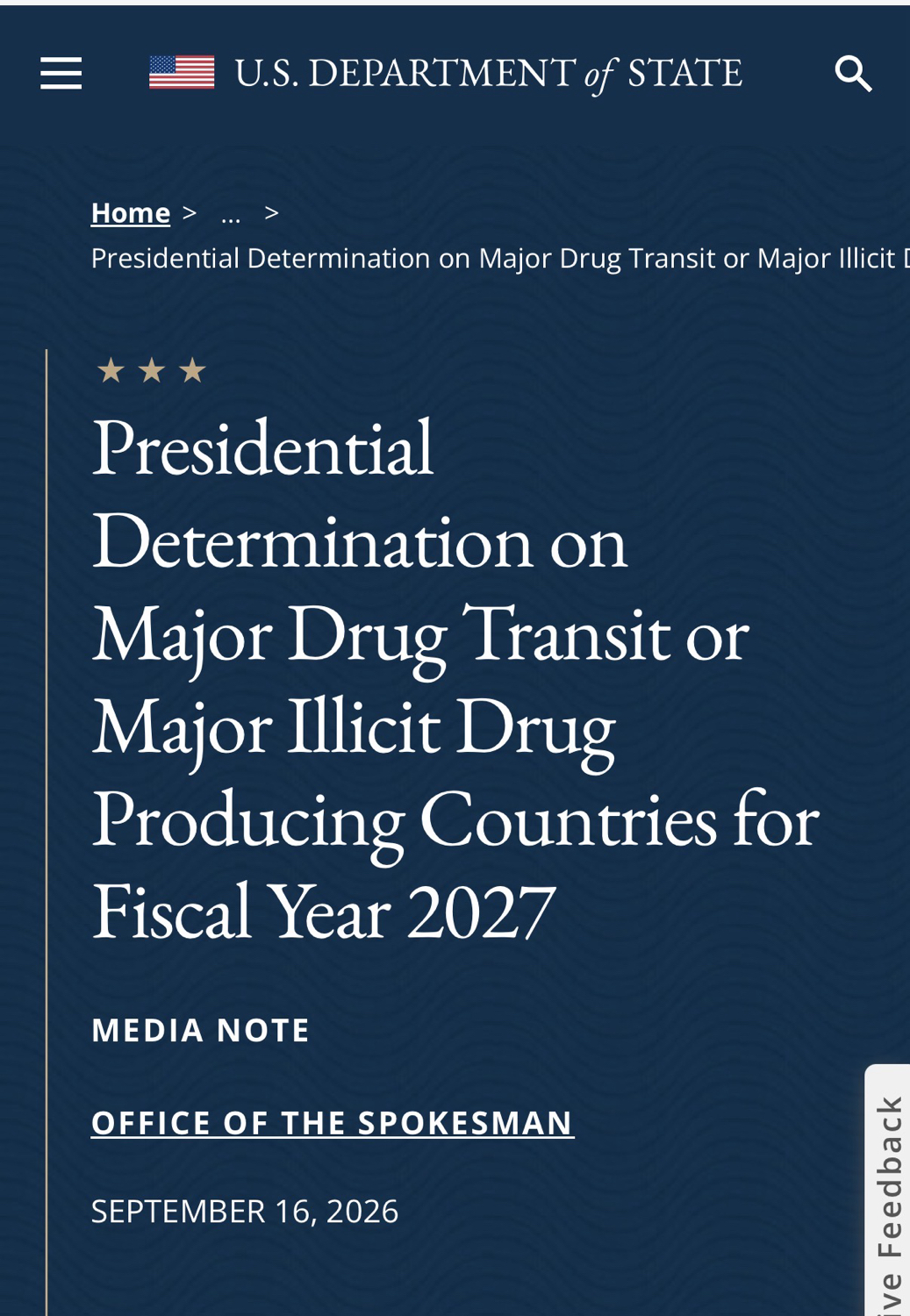 Trump entrega su «Determinación Presidencial 2027» e incluye ir por narco político de México
